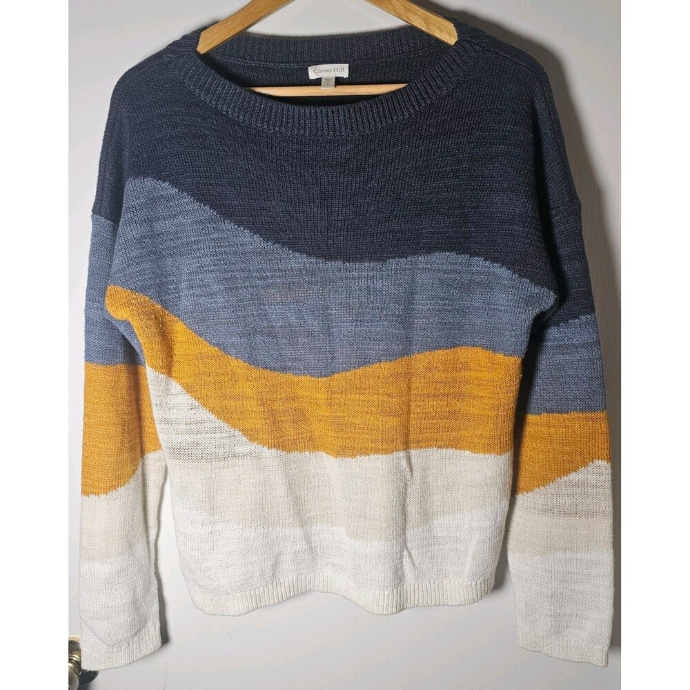 Garnet Hill Size SMALL Agate Organic Cotton Linen Long Sleeve Pullover Sweater